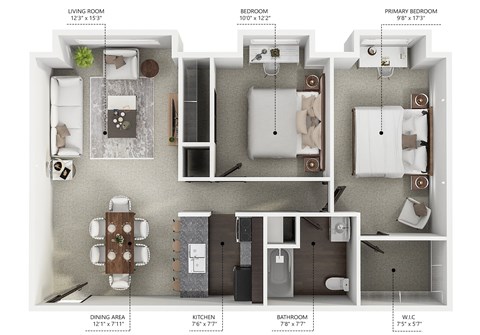 Floor plan for 2 beds, 1 bath, 800 sqft